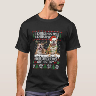 Camiseta Inglês Buldogue Cão Cachorro Árvore de Natal Luzes
