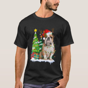 Camiseta Inglês Buldogue Dog Santa Hat Reindeer Christmas L