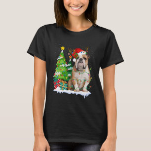 Camiseta Inglês Buldogue Dog Santa Hat Reindeer Christmas L