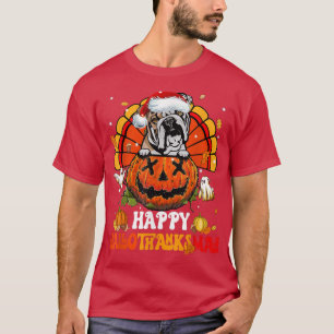 Camiseta Inglês Buldogue Happy Hallothanksmas Halloween Tha