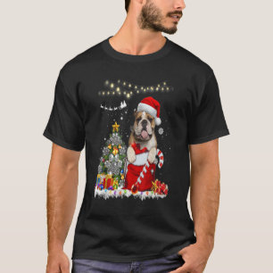 Camiseta Inglês Buldogue Hats Papais noeis Luzes de Natal O