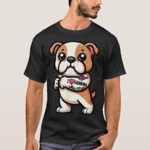 Camiseta Inglês Buldogue I Love Grandma Funny Dog Tattoo