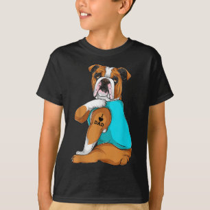 Camiseta Inglês Buldogue I Love Pai Tattoo Roupa, Pai De Ca