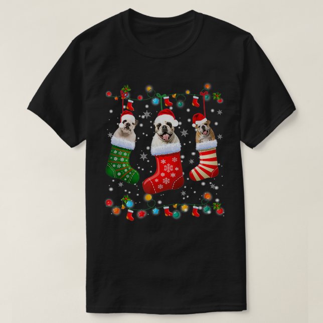 Camiseta Inglês Buldogue Meias de Natal Engraçadas Xmas Paj (Frente do Design)