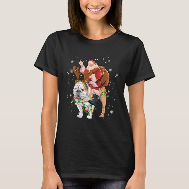 Camiseta Inglês Buldogue Natal Papai Noel Woofmas Do (Frente)