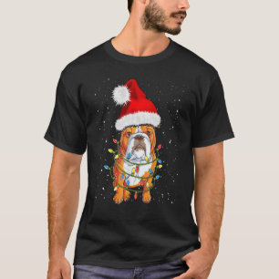 Camiseta Inglês Buldogue Papais noeis Árvore de Natal Luzes