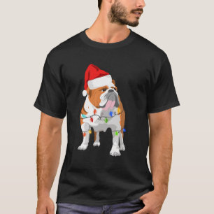 Camiseta Inglês Buldogue Papais noeis Árvore de Natal Luzes