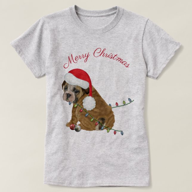 Camiseta Inglês Buldogue Puppy Natal (Frente do Design)