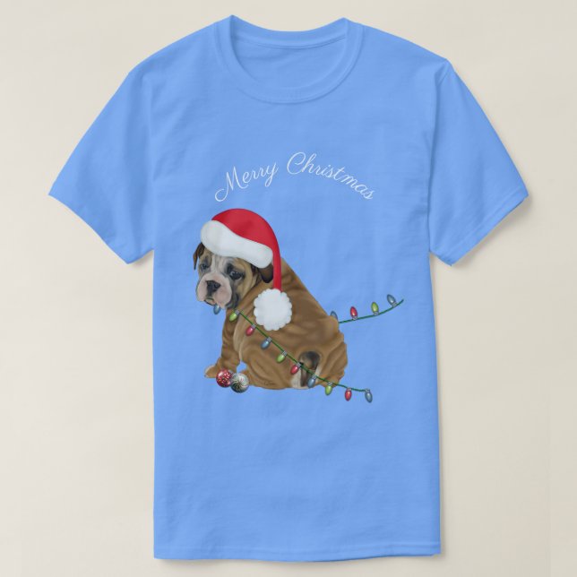 Camiseta Inglês Buldogue Puppy Natal (Frente do Design)