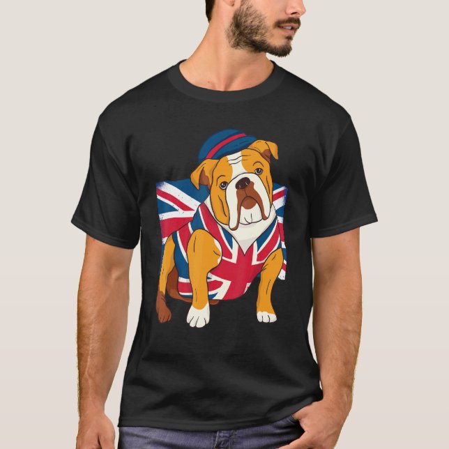 Camiseta Inglês Buldogue Queen Ii Mens Elizabeth British Fl (Frente)