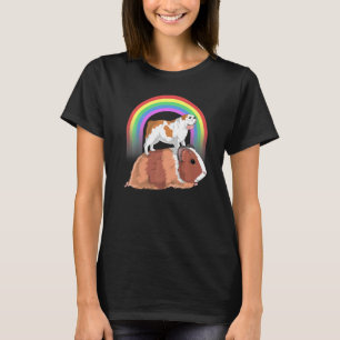 Camiseta Inglês Buldogue Riding Guiné Pig Bulldog Rainbow