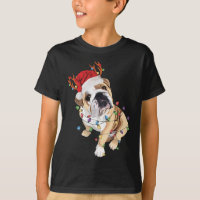 Inglês Buldogue Santa Hat Reindeer natal Light