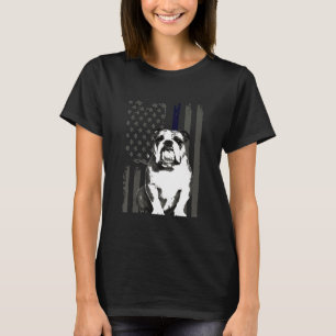 Camiseta Inglês Buldogue Thin Blue Line Usa Flag Dog