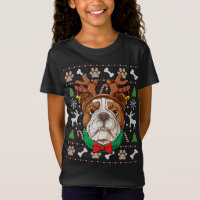 Inglês Buldogue Ugly Christmas Reindeer Antlers Xm