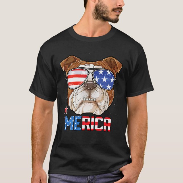 Camiseta Inglês Bulldog 4 De Julho Merica Men Women Ameri (Frente)