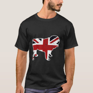 Camiseta Inglês Bulldog Afastou Flag Uk Novelty