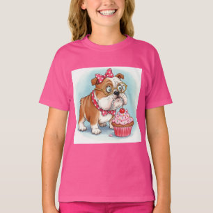 Camiseta Inglês Bulldog e Cupcake por Natasha Us