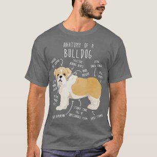 Camiseta Inglês Bulldog Fawn e White Dog Anatomia