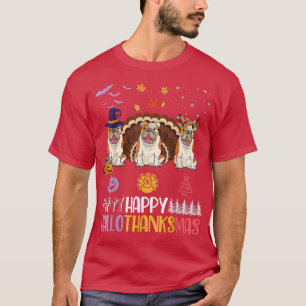 Camiseta Inglês Bulldog Feliz Dia das Bruxas Feliz de Ação 