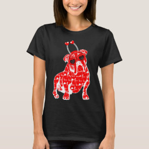 Camiseta Inglês Bulldog Pattern Dog Headband Heart Valenti
