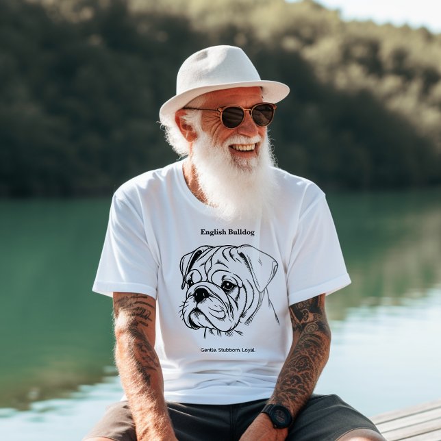 Camiseta Inglês Bulldog Retrato Black Line Ilustração (Criador carregado)