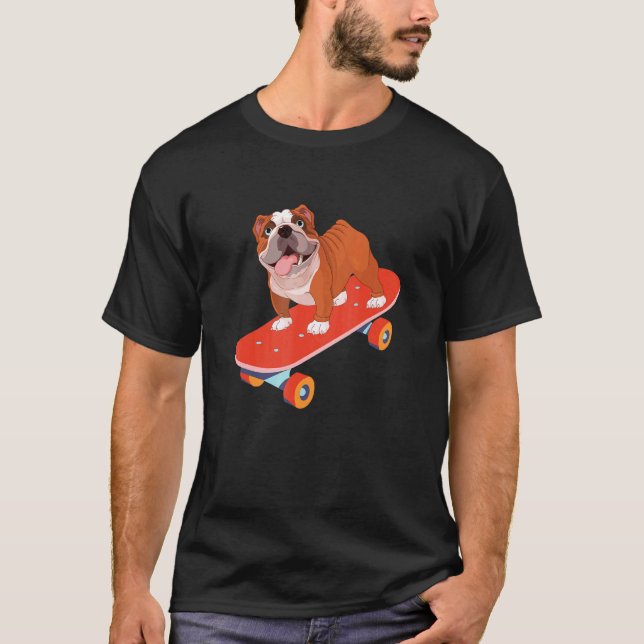 Camiseta Inglês Bulldog Riding Skateboard Bully Skateboar (Frente)