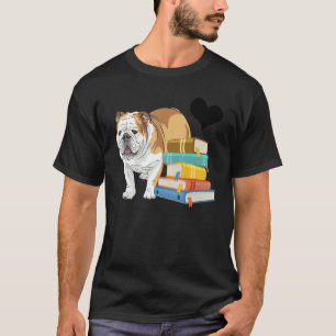 Camiseta Inglês Bulldog Stack Of Books Book Proprietário Do