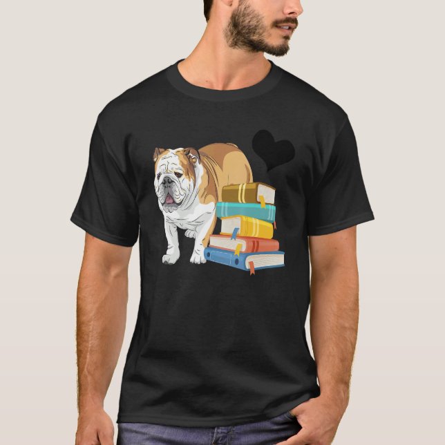 Camiseta Inglês Bulldog Stack Of Books Book Proprietário Do (Frente)