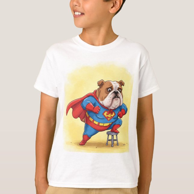Camiseta Inglês Bulldog - Super-herói, por Natasha Us (Frente)