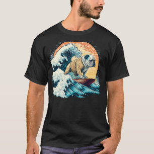 Camiseta Inglês Bulldog Surfing On the Excelente Wave of Ka