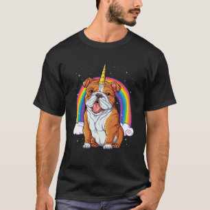 Camiseta Inglês Bulldog Unicorn Girls Rainbow Dog Galaxy