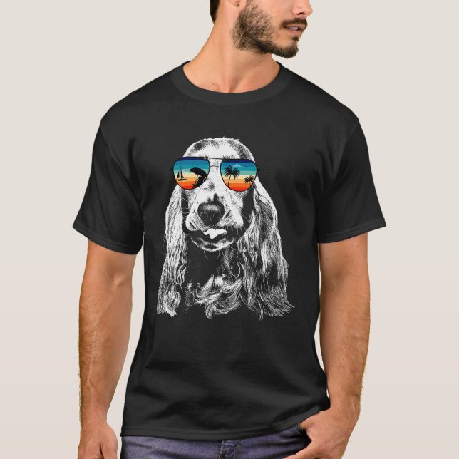 Camiseta Inglês Cocker Spaniel S Com Óculos De Sol R (Frente)
