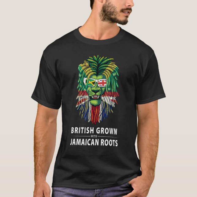 Camiseta Inglês Cresceu Com Ideia De Raízes jamaicanas Com  (Frente)