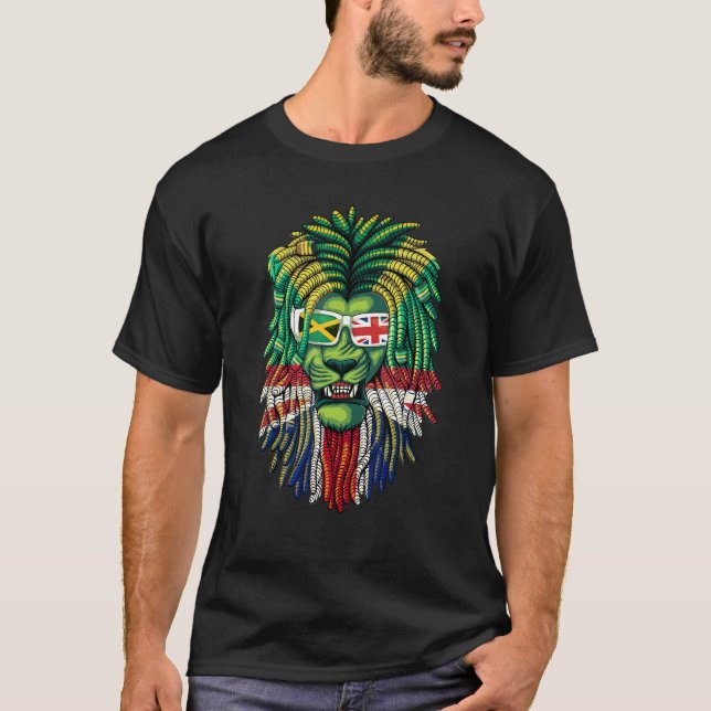 Camiseta Inglês Cresceu Com Ideia De Raízes jamaicanas Com  (Frente)