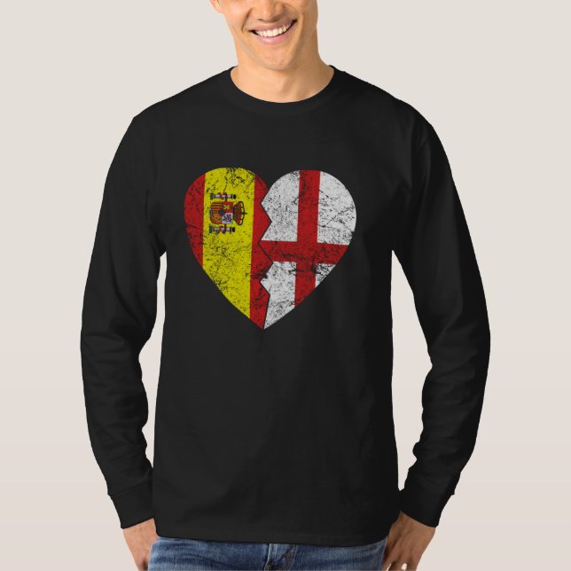 Camiseta Inglês espanhol Flags Heart Espanha UK Roots (Frente)