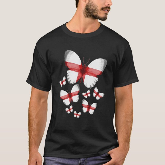 Camiseta Inglês Flag Butterfly Ideia For Women & Flag Of En (Frente)