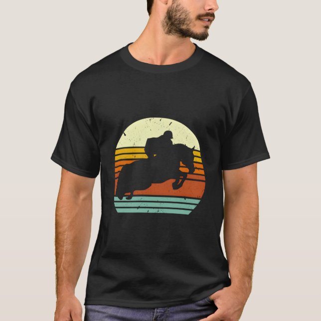 Camiseta Inglês Horse Show Saltando no Estilo do Sol Retroa (Frente)