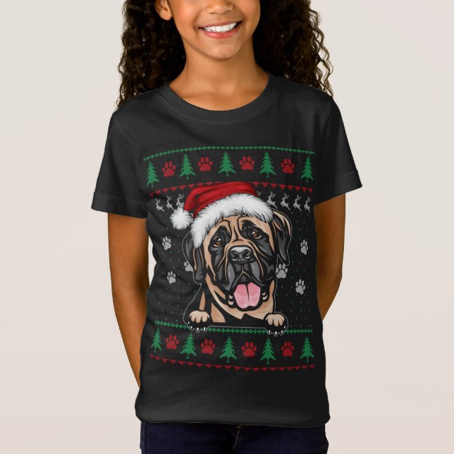 Camiseta Inglês Mastiff Christmas Ugly Sweater Funny Dog L (Frente)