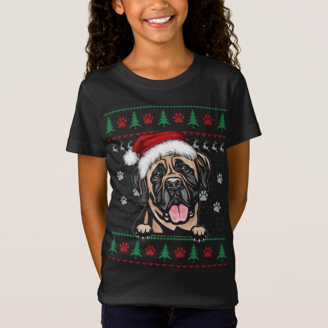 Camiseta Inglês Mastiff Christmas Ugly Sweater Funny Dog L (Frente)