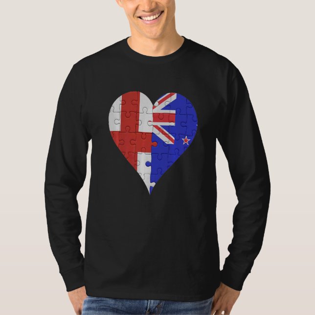 Camiseta Inglês New Zealander Flag Heart (Frente)