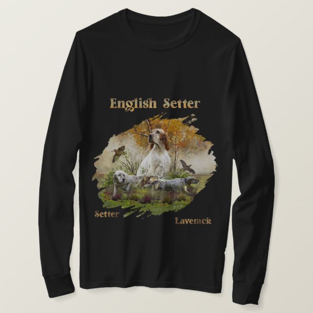 Camiseta Inglês setter com faisões, arte (Frente do Design)