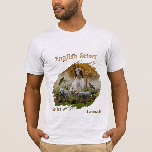 Camiseta Inglês setter com faisões, arte (Frente)