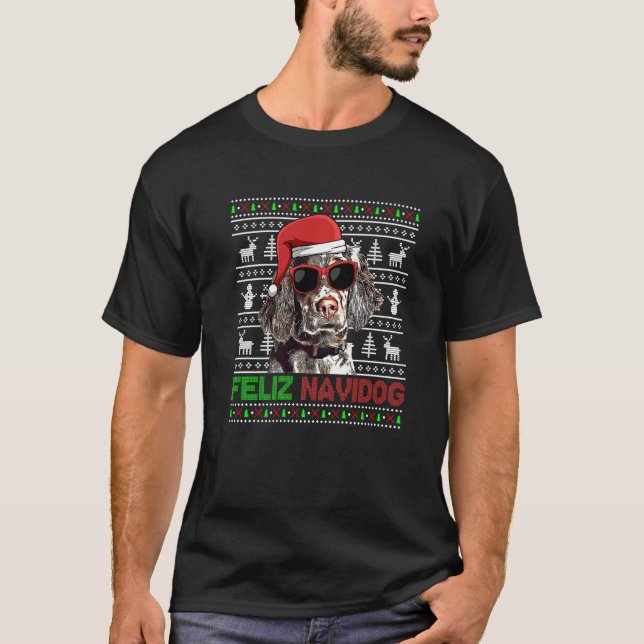 Camiseta Inglês Setter Dog Feliz Navidog Feliz Natal Encant (Frente)