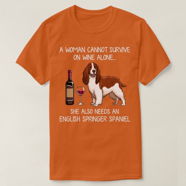 Camiseta Inglês Springer Spaniel e vinho Cachorro engraçado (Frente do Design)