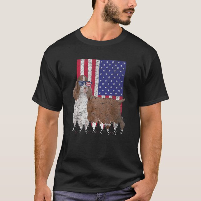 Camiseta Inglês Springer Spaniel Patriotic Dog EUA América (Frente)