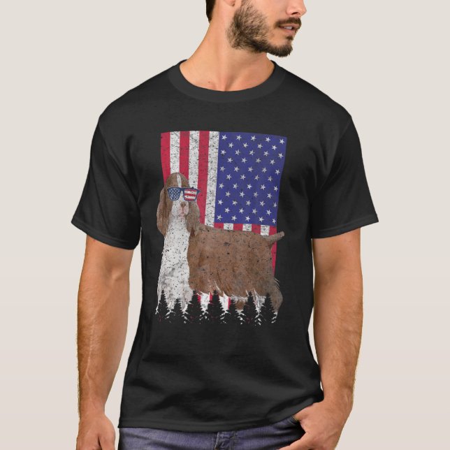 Camiseta Inglês Springer Spaniel Patriotic Dog EUA América (Frente)