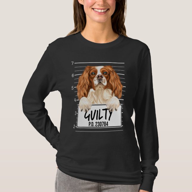 Camiseta Inglês Toy Spaniel Mugshot Guilty Dog (Frente)
