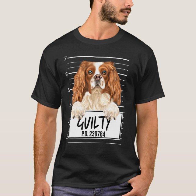 Camiseta Inglês Toy Spaniel Mugshot Guilty Dog (Frente)