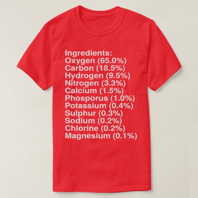 Camiseta Ingredientes Humanos Sujidade clássica (Frente do Design)