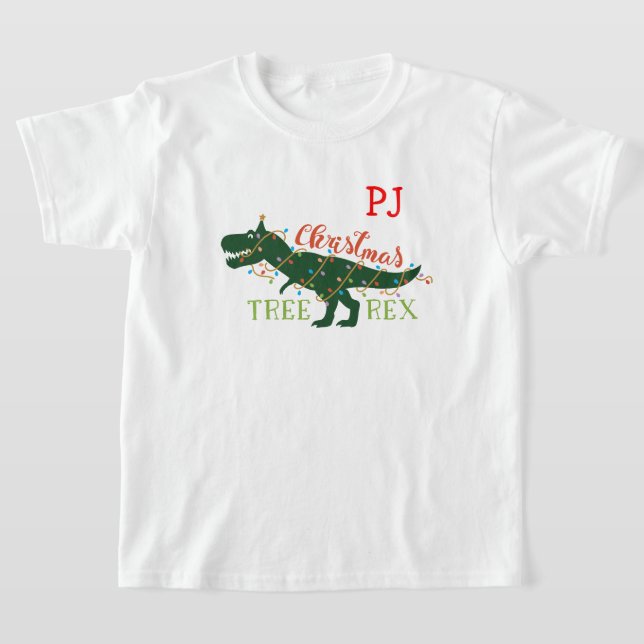 Camiseta Iniciais Vermelhos De Dinossauro Árvore De Natal (Postura )
